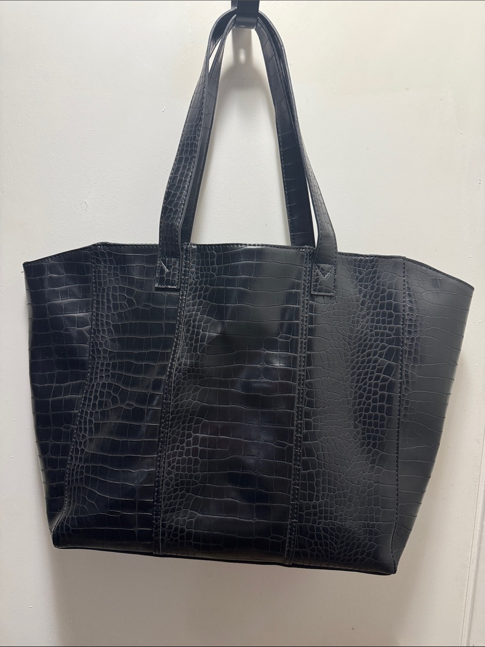 Neiman Marcus Black Croc-Embossed Tote